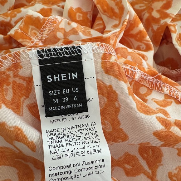 Shein Orange Babydoll Dress – Scoop Back, Tie Detail, Puff Sleeves, Size 6 - Picture 4 of 7